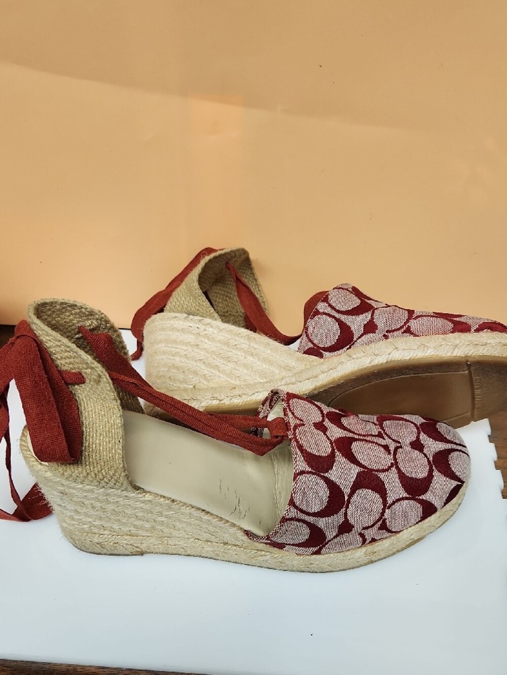 Coach Red Logo Espadrille Platform Sandals - Picture 2 of 5